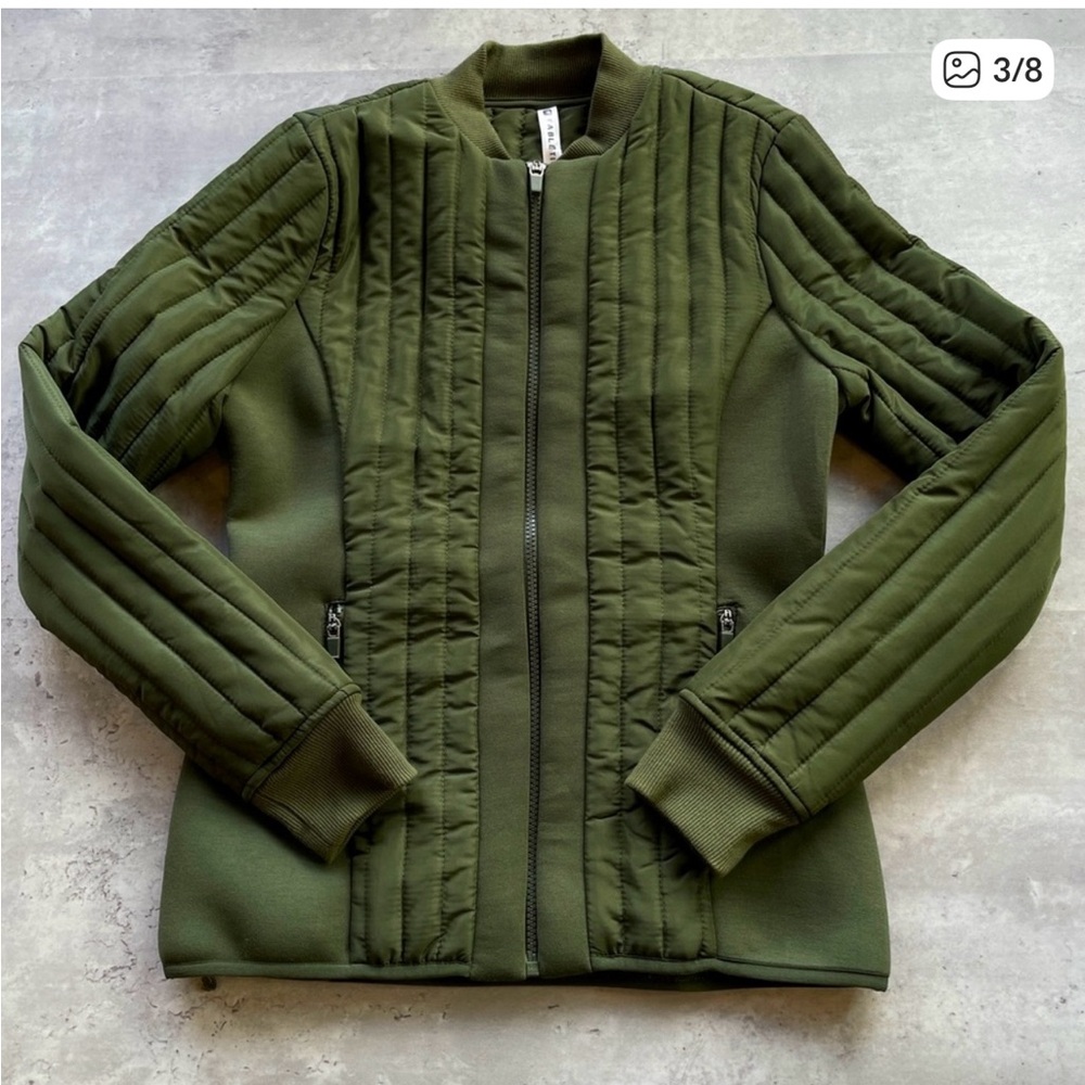 Fabletics Dark Green Quilted Bomber Jacket